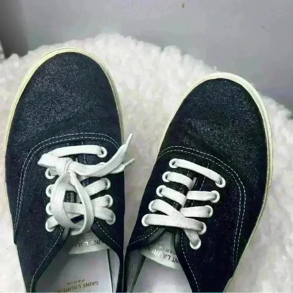 Saint Laurent Black Bedford Glitter Court Classic Sneakers - Picture 3 of 9